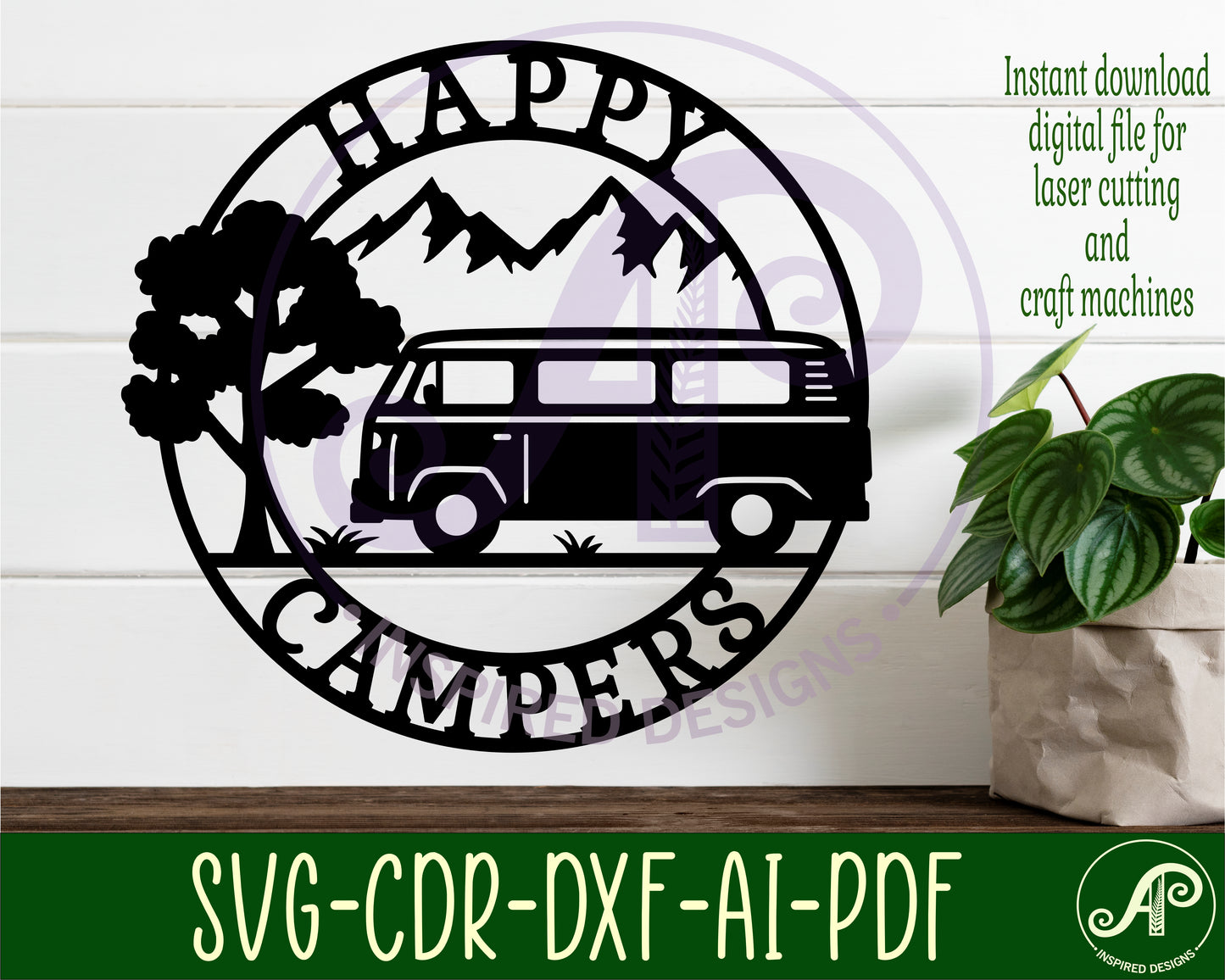 Happy campers vintage van wall sign design SVG / DXF / AI / PDF / CDR