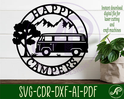 Happy campers vintage van wall sign design SVG / DXF / AI / PDF / CDR