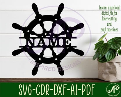 Ships wheel shape name sign SVG / DXF / AI / PDF / CDR