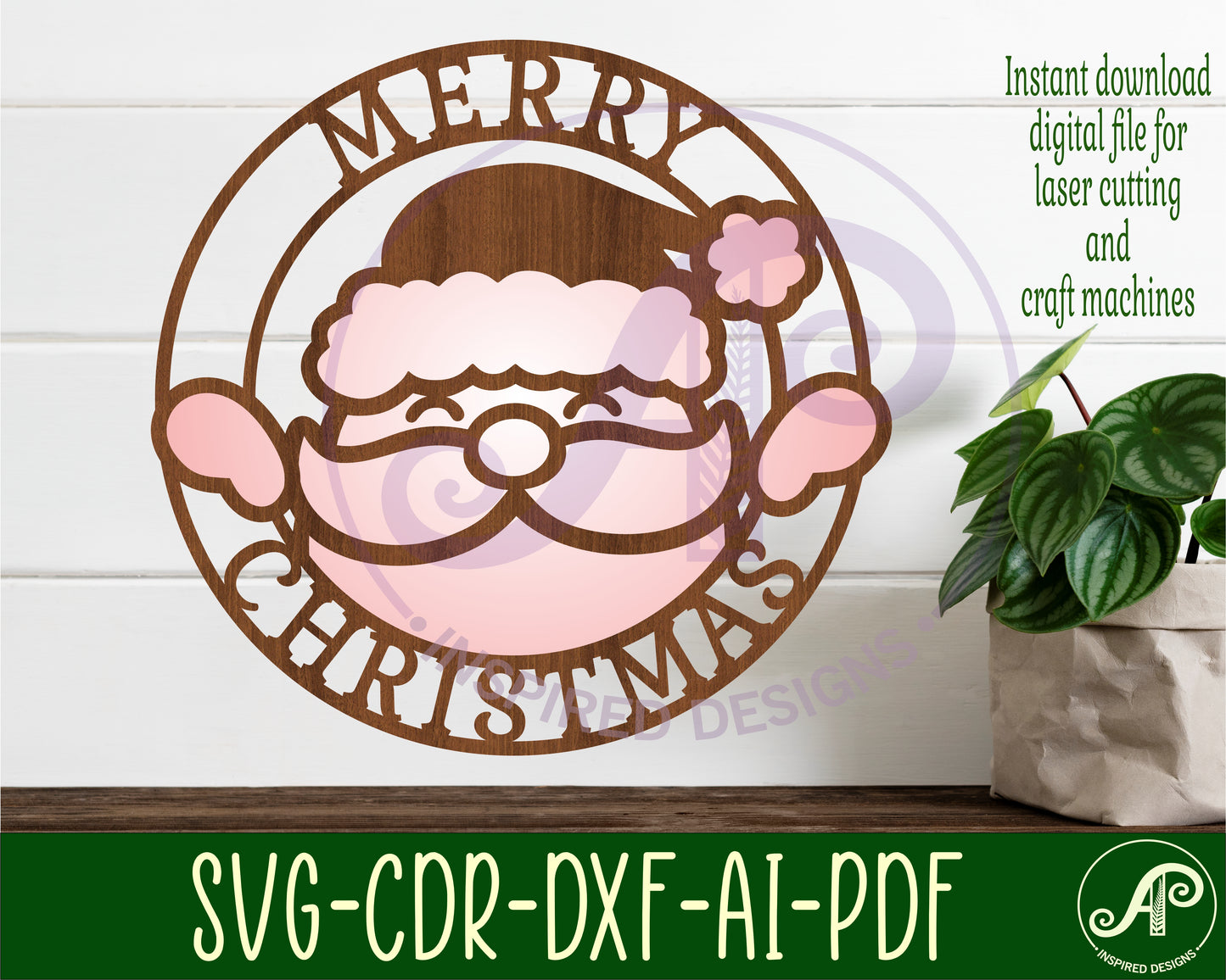 Merry Christmas with Santa wall sign design SVG / DXF / AI / PDF / CDR