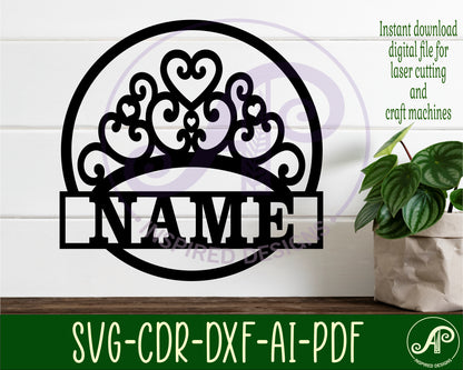 Crown name wall sign. SVG / DXF / AI / PDF / CDR