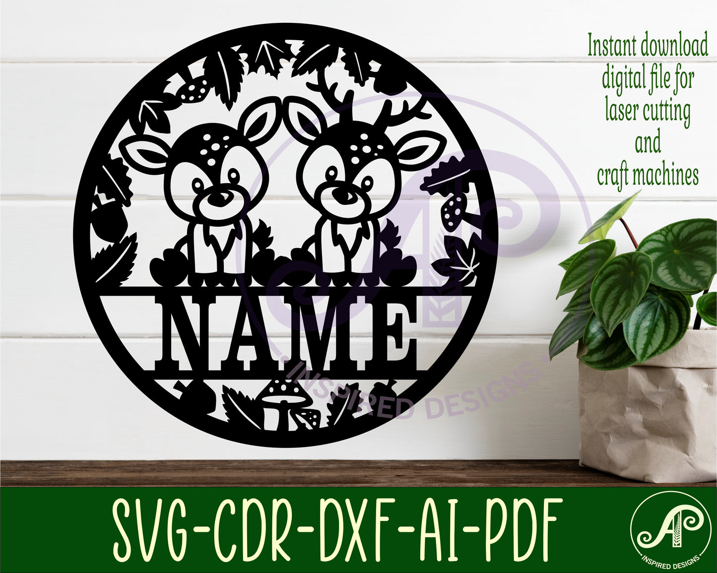 Cute Deer name wall sign. SVG / DXF / AI / PDF / CDR