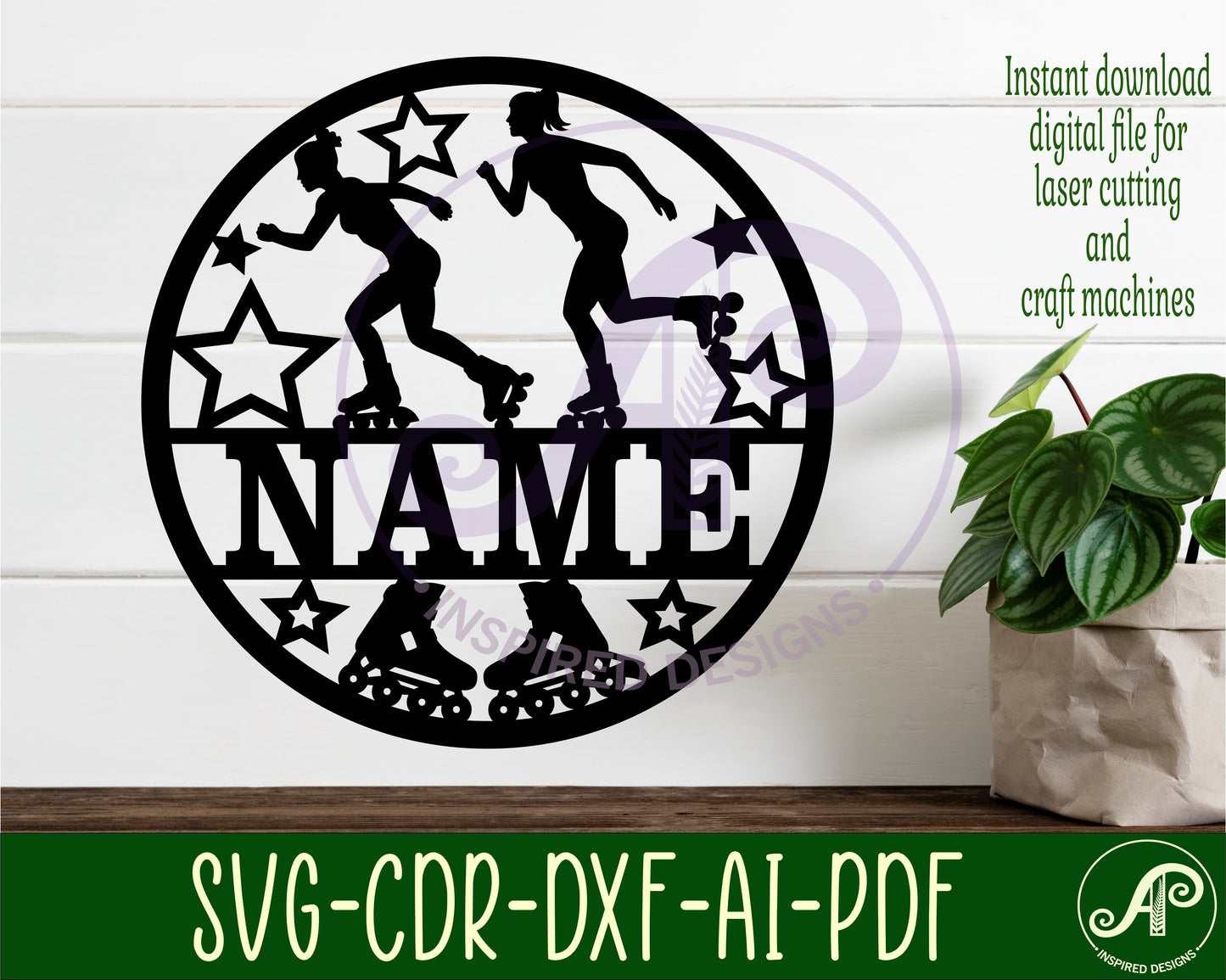 Inline skater female name wall sign. SVG / DXF / AI / PDF / CDR