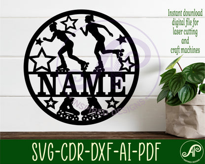 Inline skater female name wall sign. SVG / DXF / AI / PDF / CDR