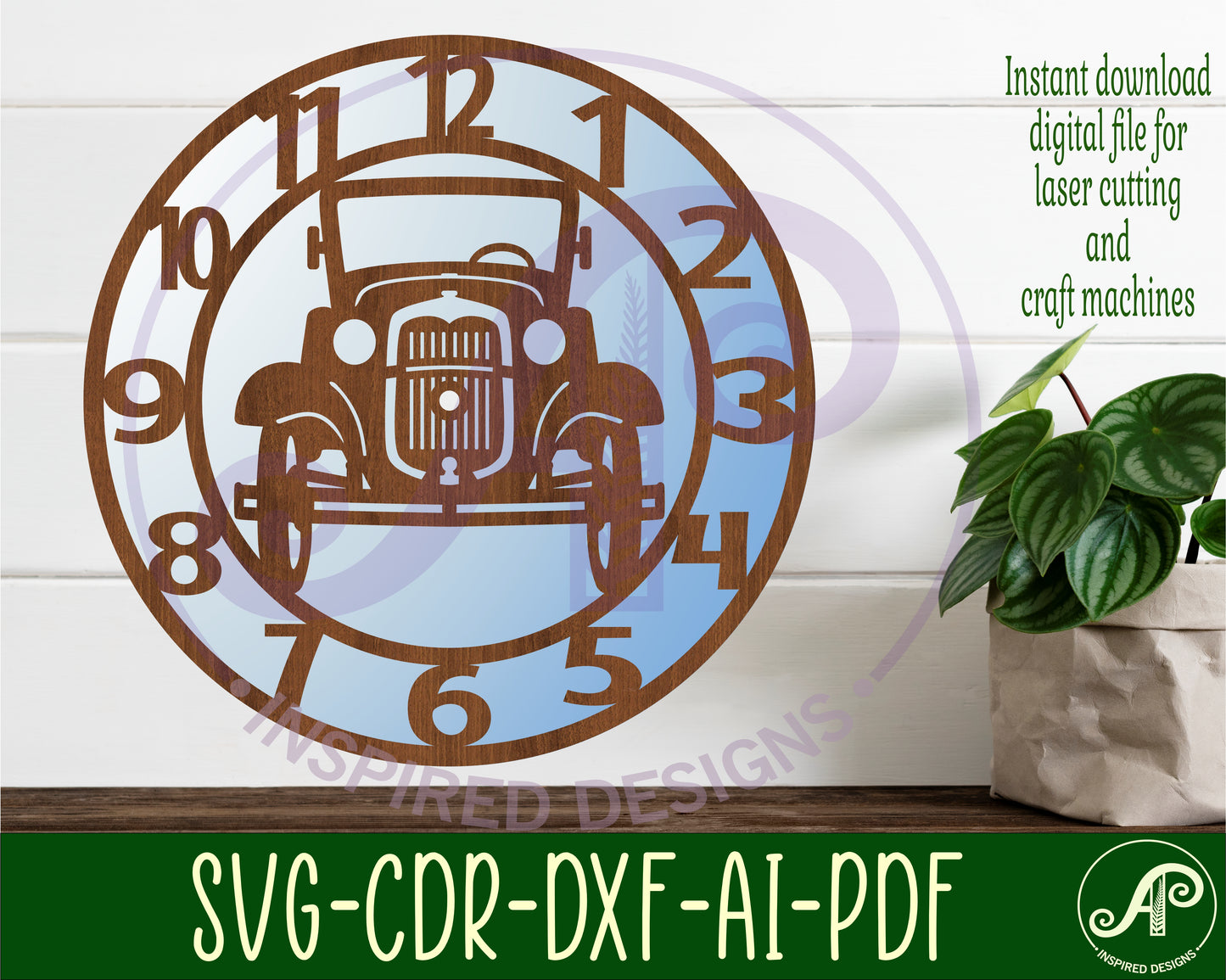 Vintage car wall clock template design