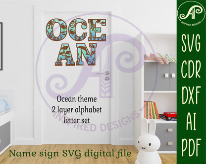 Ocean alphabet letter set. 51 letter options