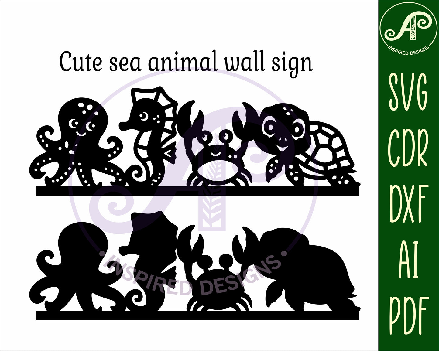 Cute sea animal line up wall sign design SVG / DXF / AI / PDF / CDR