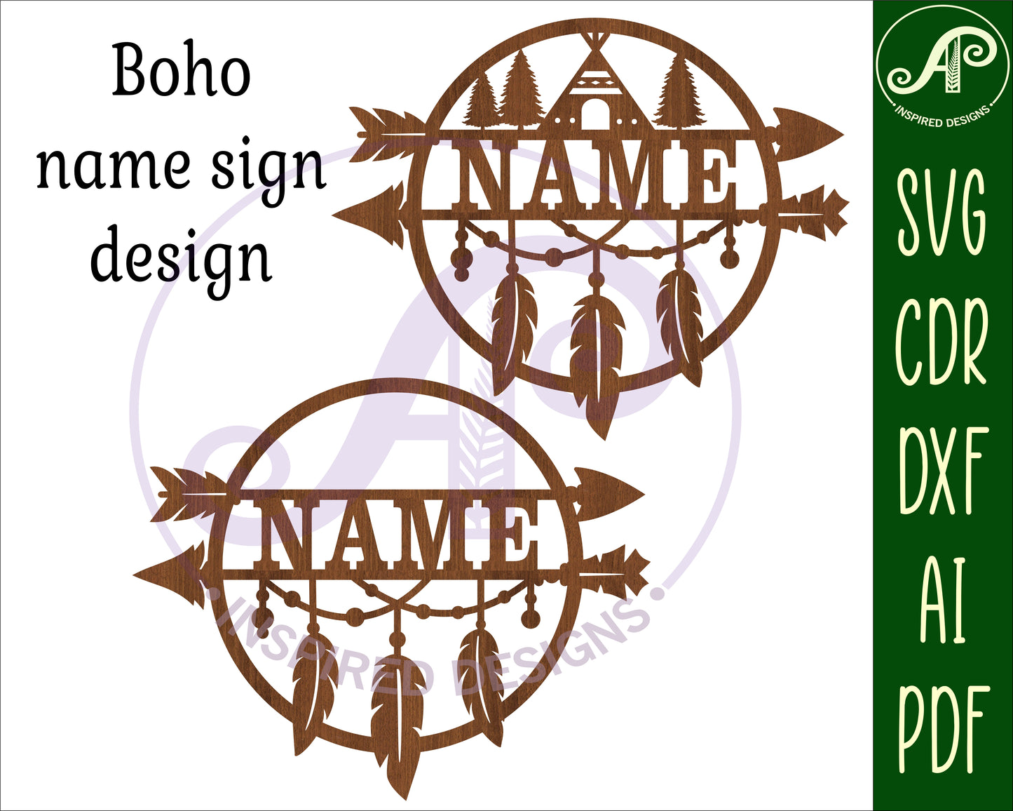 Feather and arrow name wall sign. SVG / DXF / AI / PDF / CDR