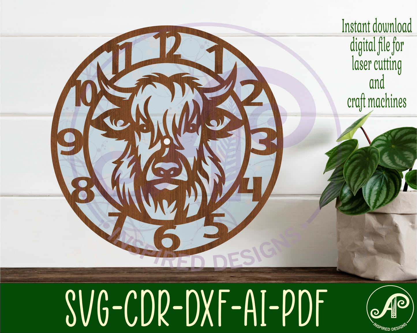 Highland cow clock template design