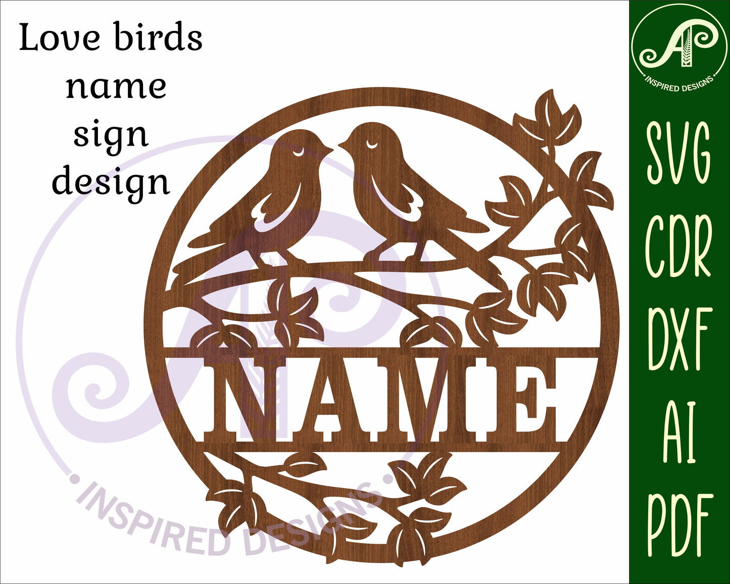 Cute love birds name wall sign. SVG / DXF / AI / PDF / CDR