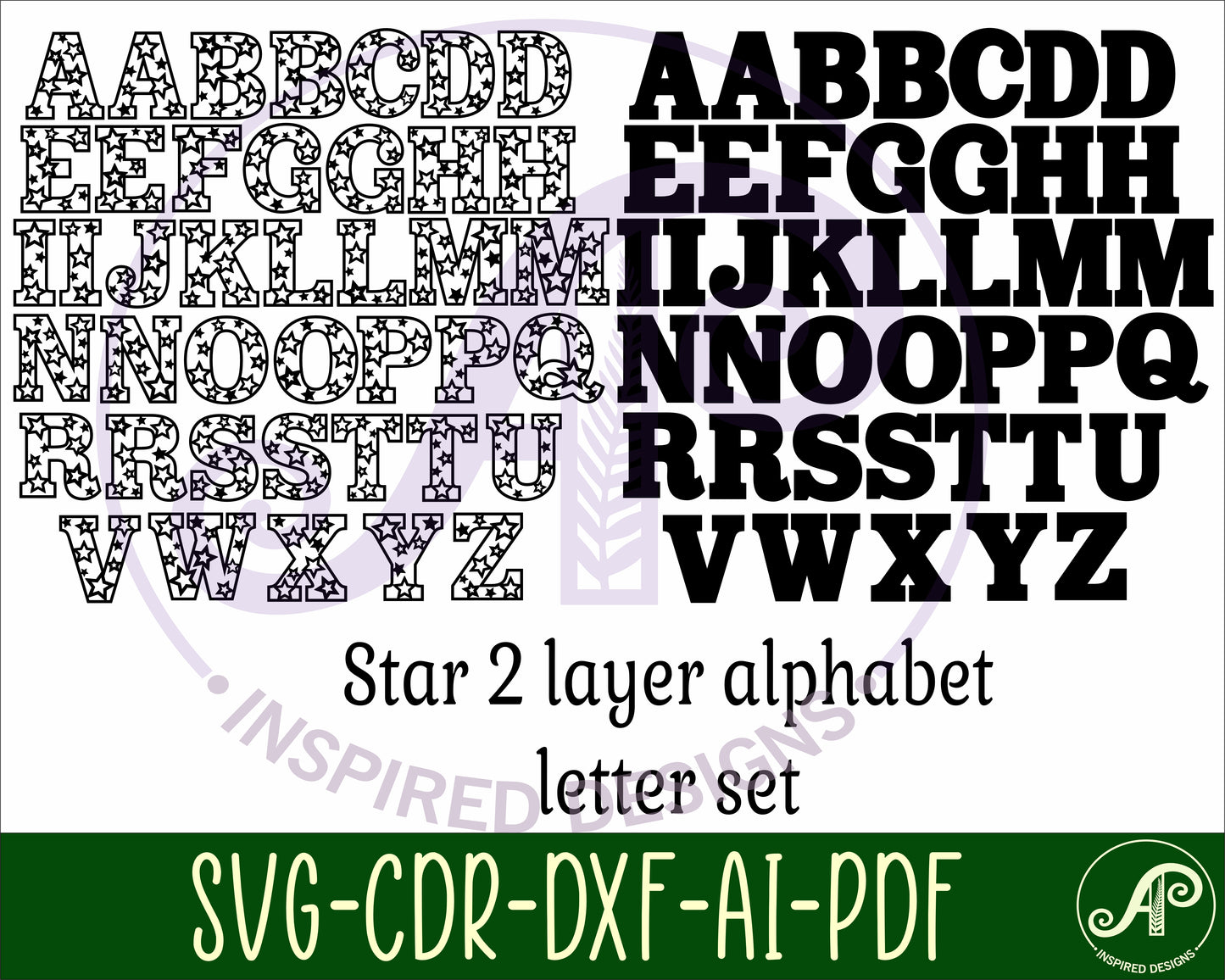 Star alphabet letter set. 41 letter options