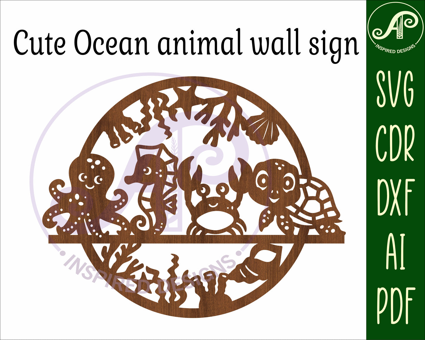 Cute ocean animals wall sign design SVG / DXF / AI / PDF / CDR