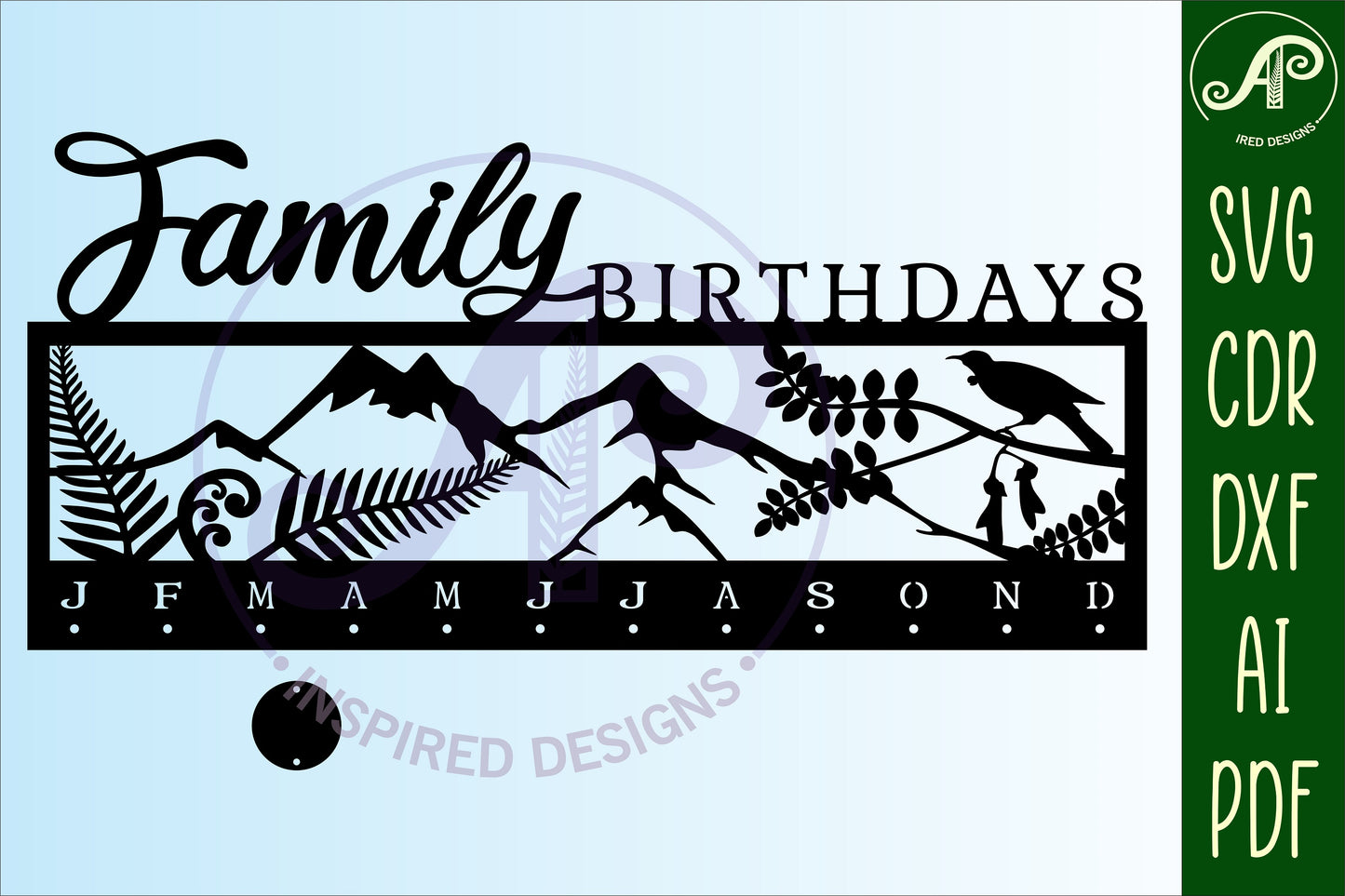 Family birthday calendar New Zealand scene design  SVG / DXF / AI / PDF / CDR