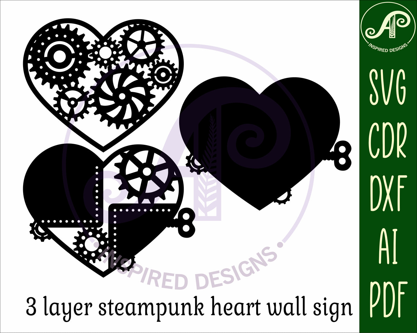 Steampunk heart layered wall sign design SVG / DXF / AI / PDF / CDR