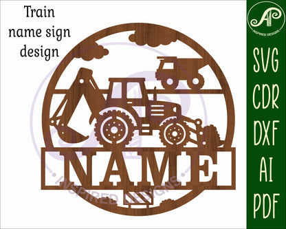 Construction Excavator name wall sign. SVG / DXF / AI / PDF / CDR