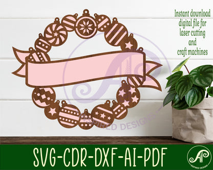 Christmas bauble wreath with banner wall sign design SVG / DXF / AI / PDF / CDR