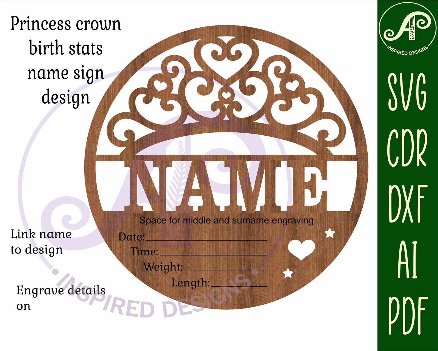 Princess crown Baby stats, Birth plaque, Newborn baby name sign