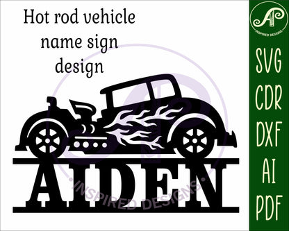 Hot rod car shape name sign SVG / DXF / AI / PDF / CDR