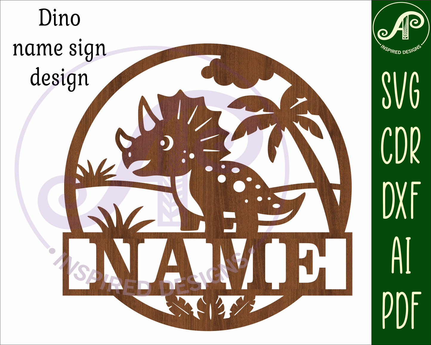 Triceratops Dinosaur name wall sign. SVG / DXF / AI / PDF / CDR