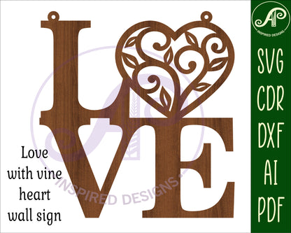 Love with vine heart wall sign design SVG / DXF / AI / PDF / CDR