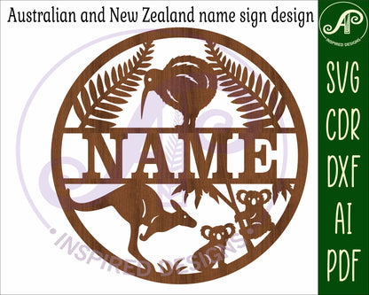 Australian and New Zealand name wall sign. SVG / DXF / AI / PDF / CDR