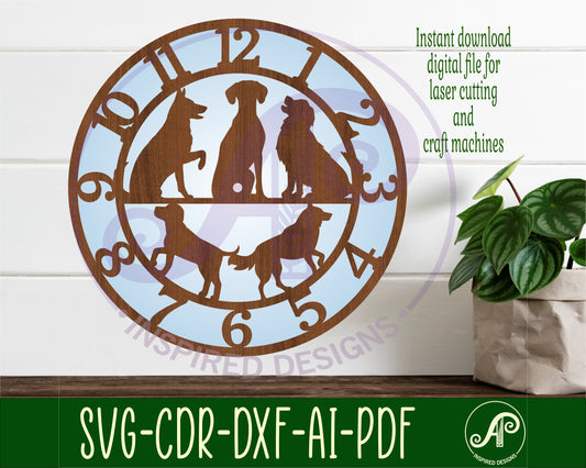 Dogs silhouette wall clock template designs