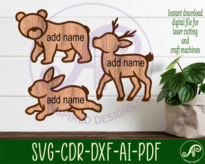 Woodland animals outline name signs SVG / DXF / AI / PDF / CDR