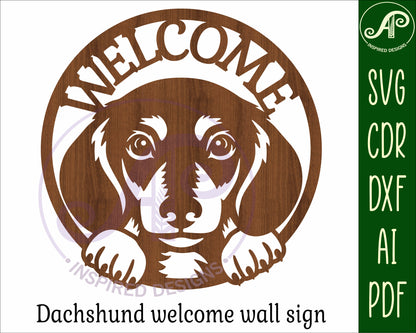 Welcome sign Dachshund dog wall sign design SVG / DXF / AI / PDF / CDR