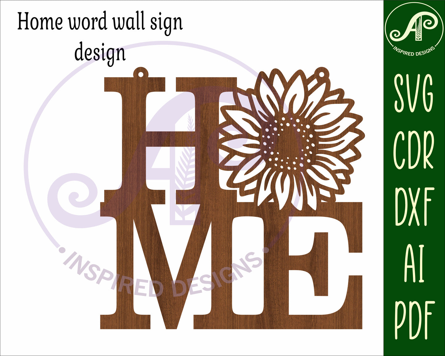 Home word with sunflower wall sign design SVG / DXF / AI / PDF / CDR