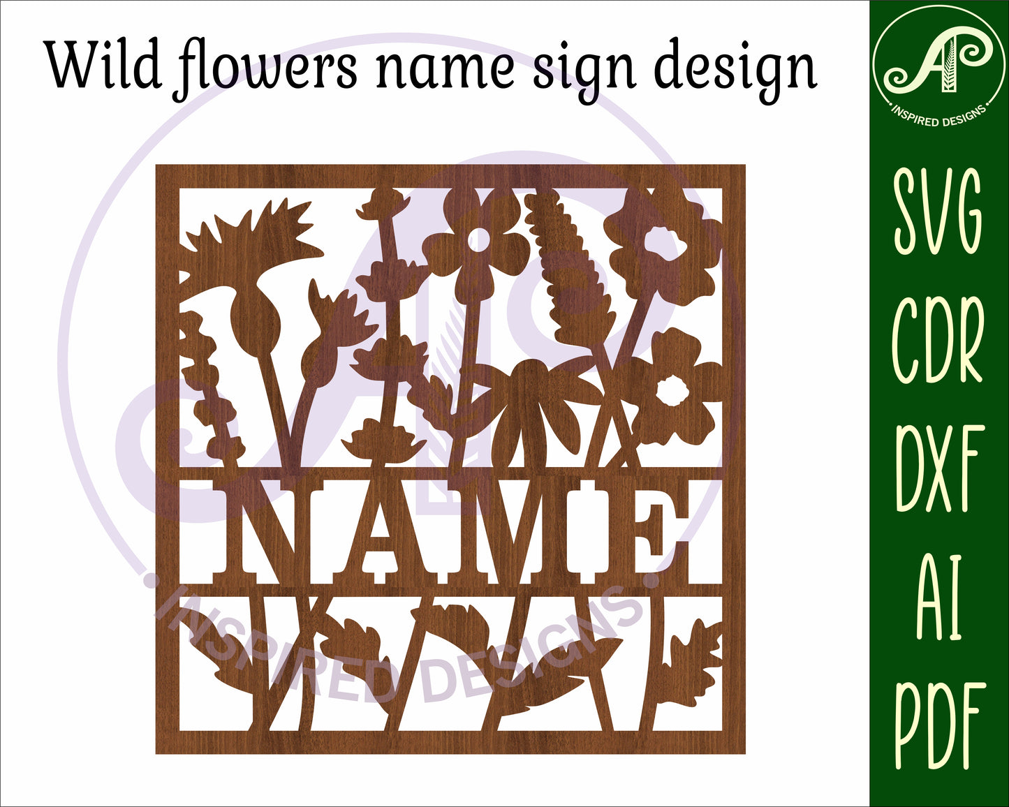 Wild flowers square name wall sign. SVG / DXF / AI / PDF / CDR