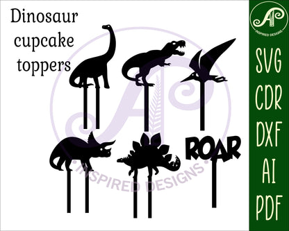 Dinosaur cupcake topper designs SVG / DXF / AI / PDF / CDR