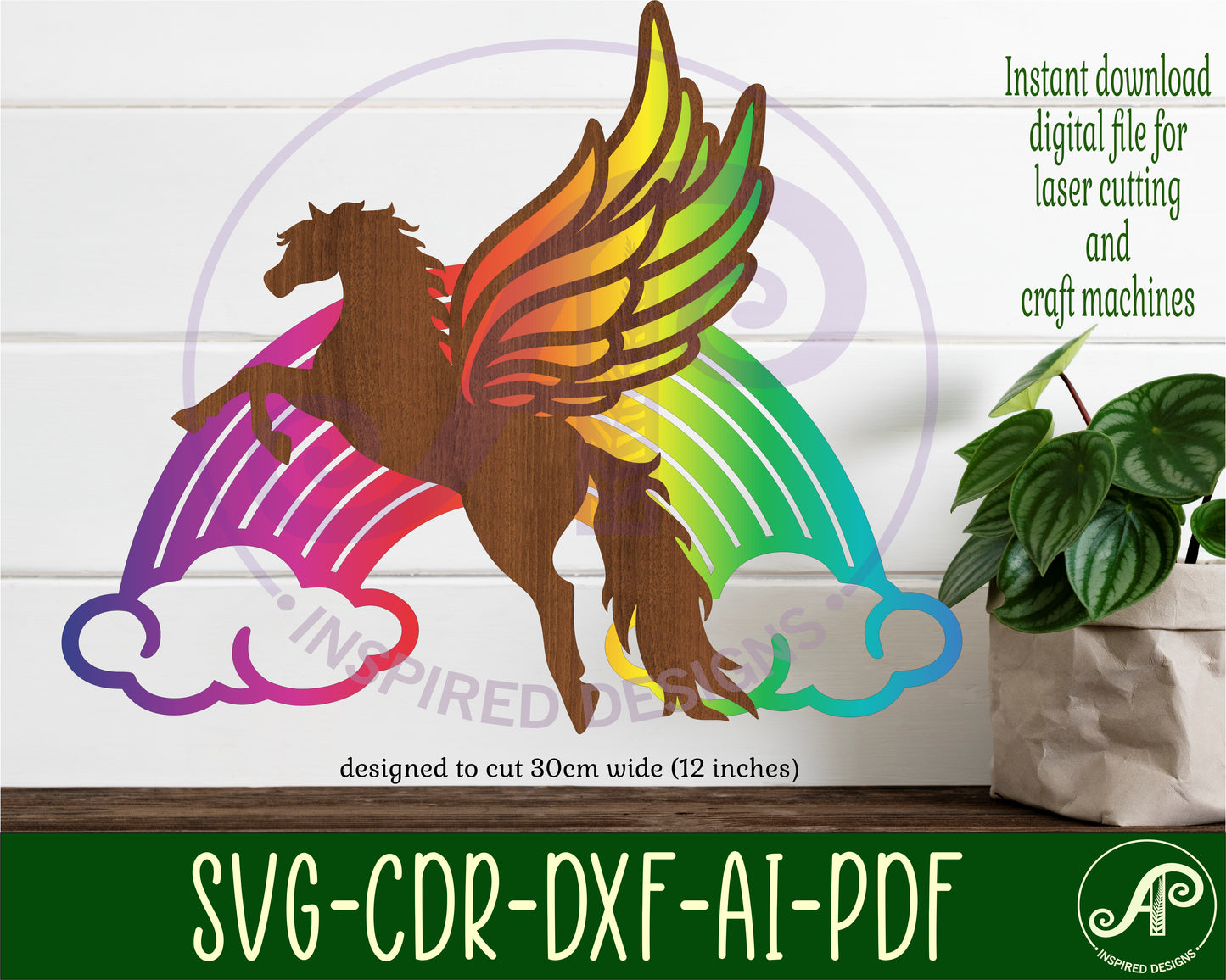 Pegasus and rainbow wall sign design SVG / DXF / AI / PDF / CDR