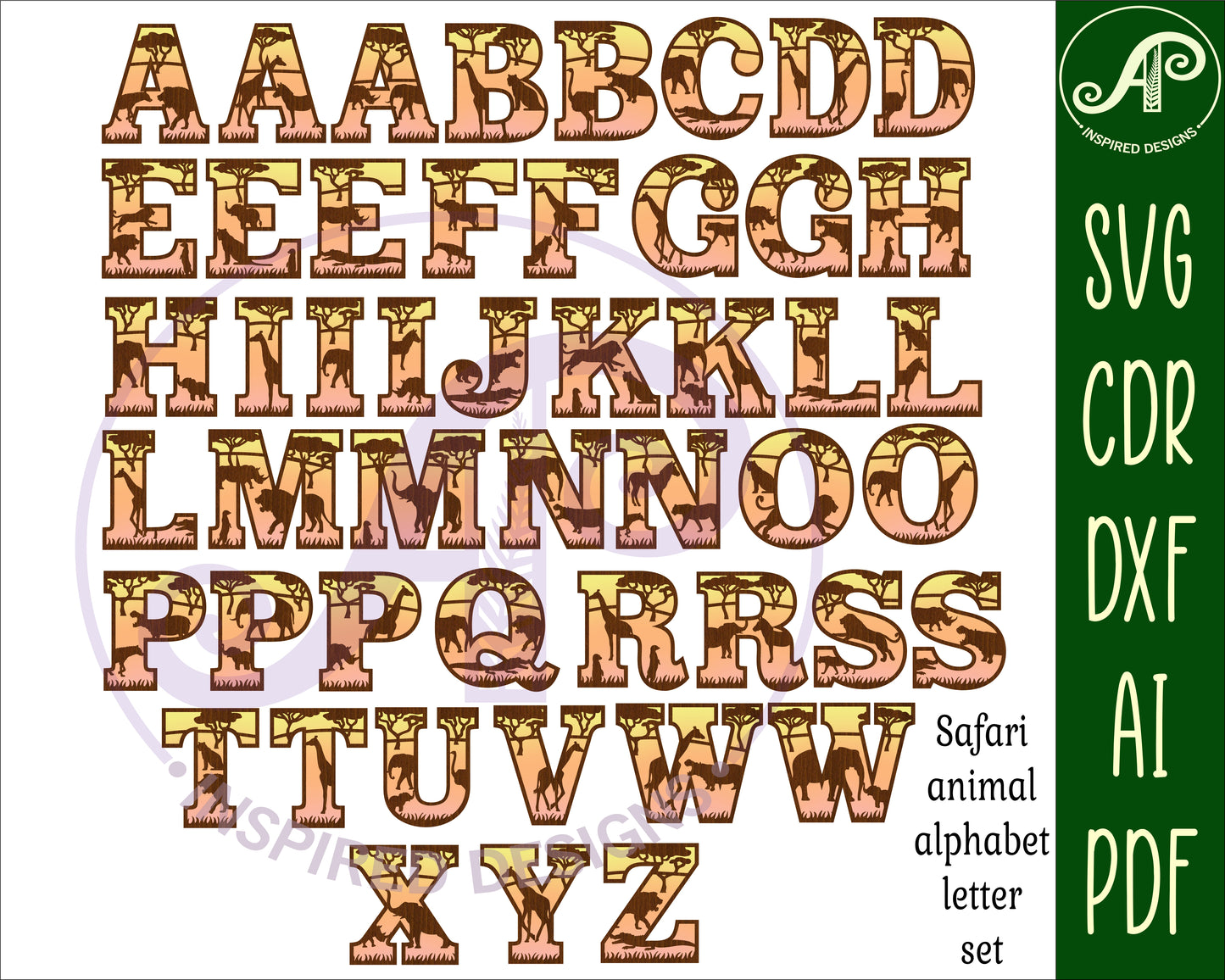 Safari alphabet letter set. 49 letter options