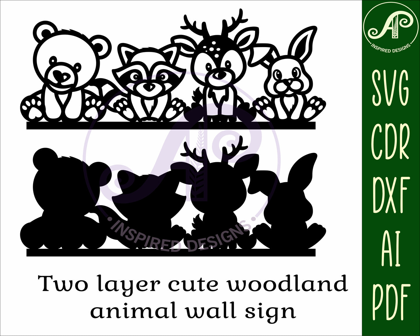 Cute woodland animal line up wall sign design SVG / DXF / AI / PDF / CDR