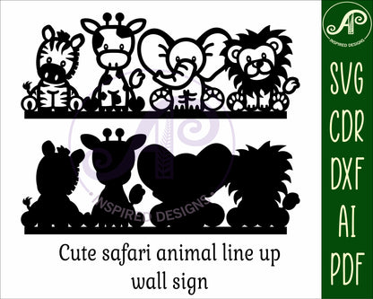 Cute safari line up wall sign design SVG / DXF / AI / PDF / CDR