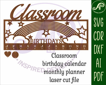 Classroom birthdays calendar rainbow design  SVG / DXF / AI / PDF / CDR