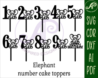 Elephant number cake topper design SVG / DXF / AI / PDF / CDR