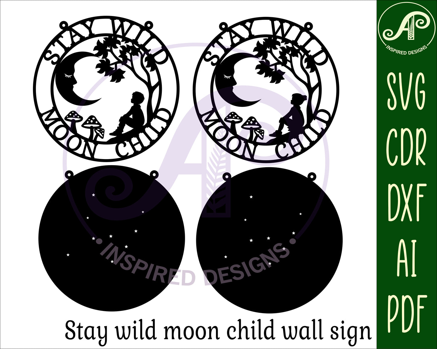 Stay wild moon child wall sign design SVG / DXF / AI / PDF / CDR