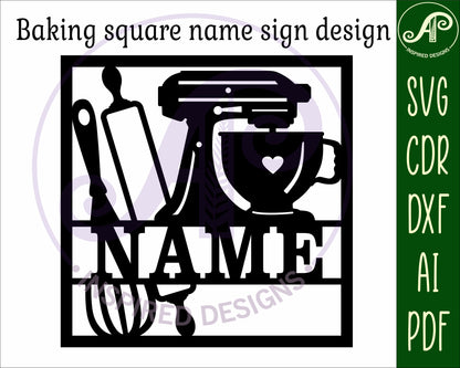 Baking square name wall sign. SVG / DXF / AI / PDF / CDR