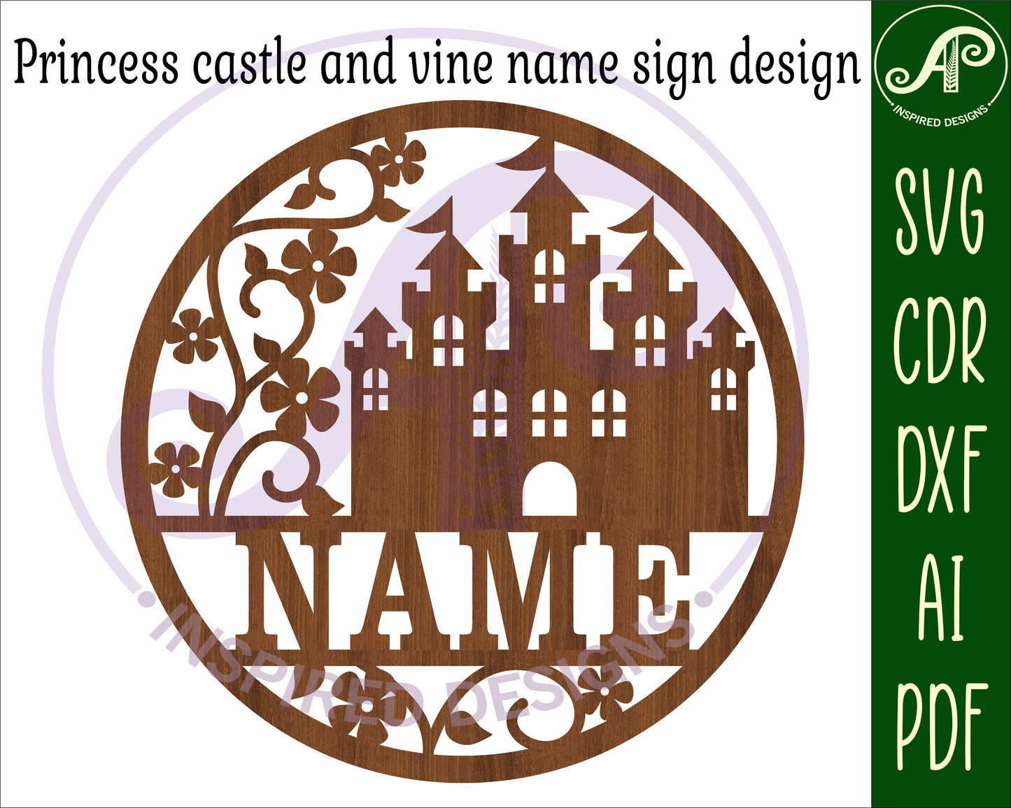 Castle and vines name wall sign. SVG / DXF / AI / PDF / CDR