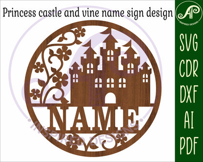 Castle and vines name wall sign. SVG / DXF / AI / PDF / CDR