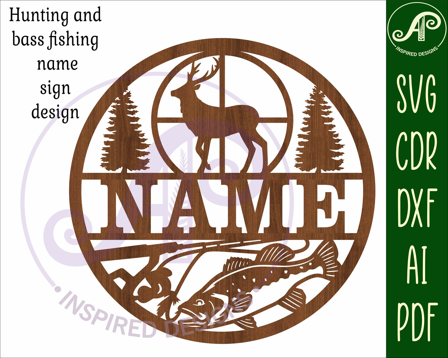 Hunting and bass fishing wall sign. SVG / DXF / AI / PDF / CDR