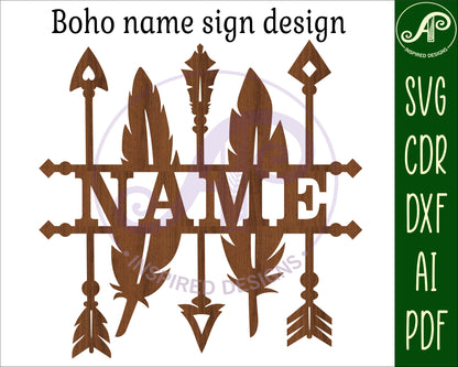 Arrow and feathers shape name sign SVG / DXF / AI / PDF / CDR