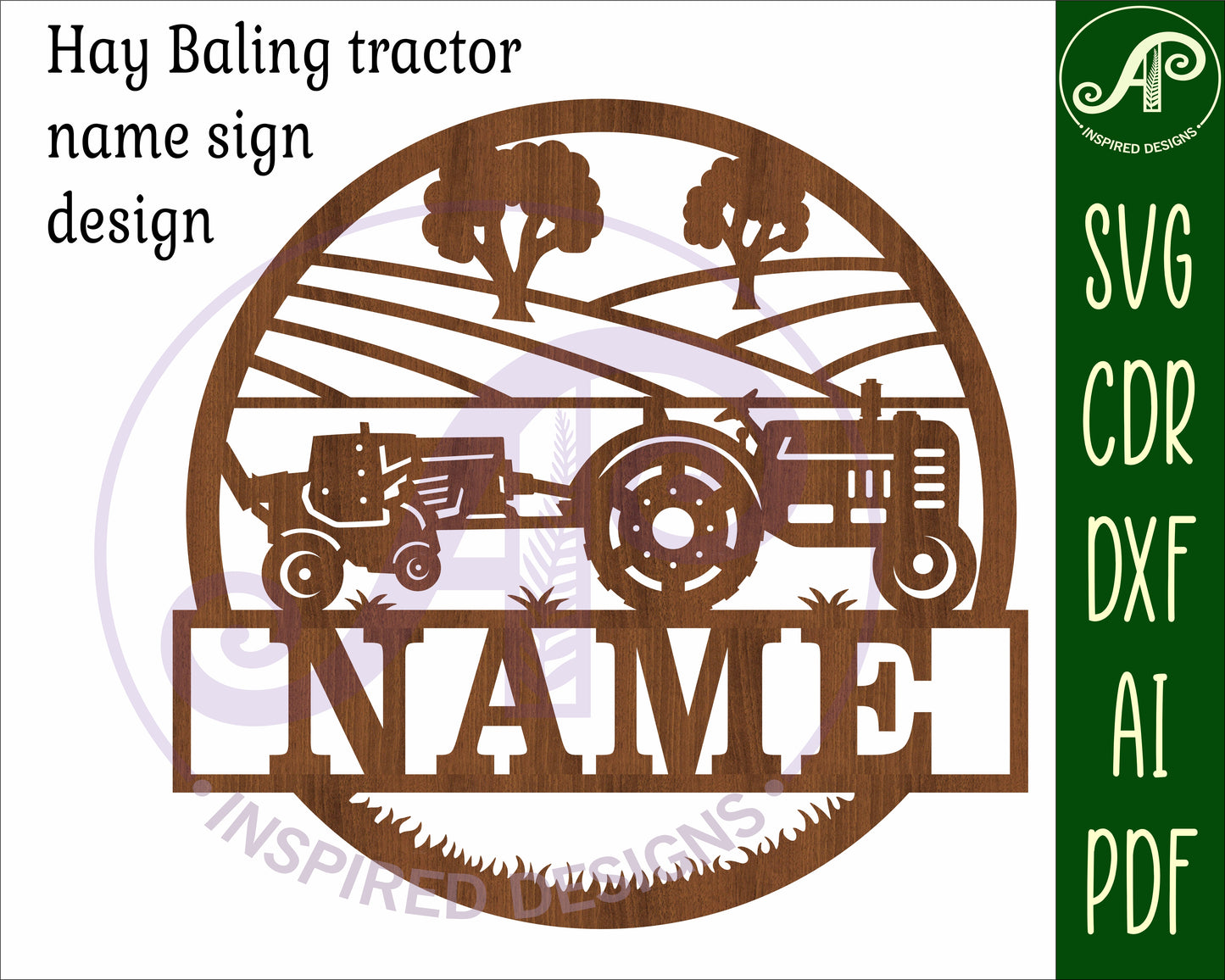 Farm hay baler and tractor name wall sign. SVG / DXF / AI / PDF / CDR