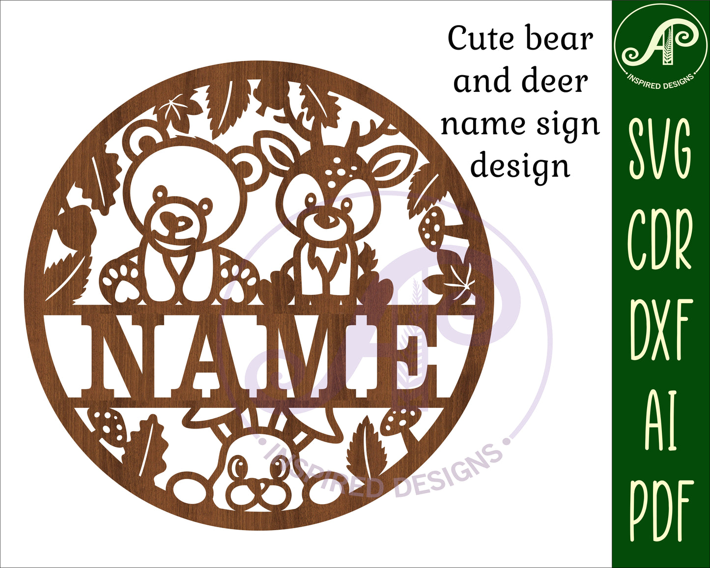 Cute bear and deer name wall sign. SVG / DXF / AI / PDF / CDR