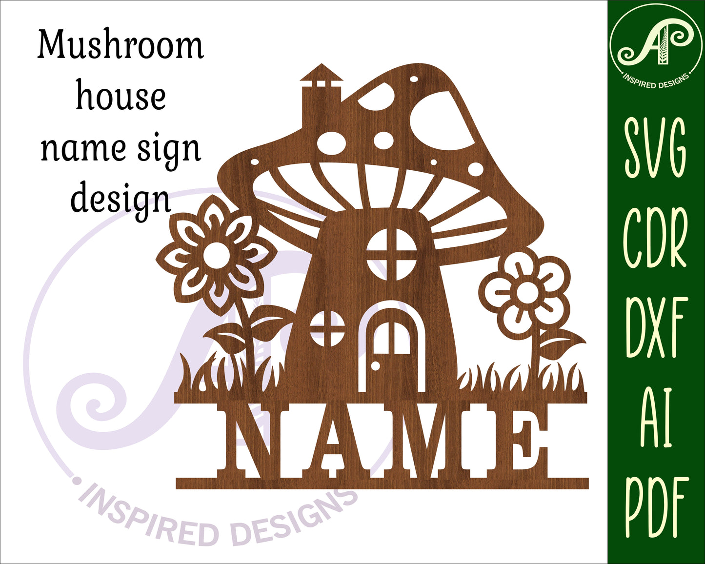 Mushroom house shape name sign SVG / DXF / AI / PDF / CDR