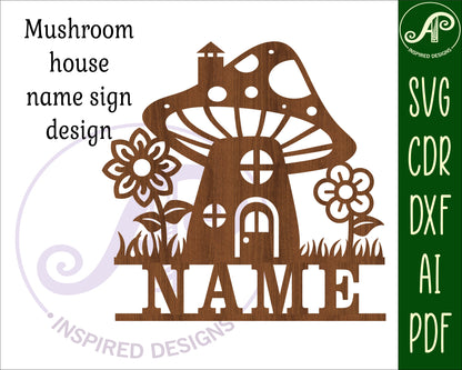 Mushroom house shape name sign SVG / DXF / AI / PDF / CDR