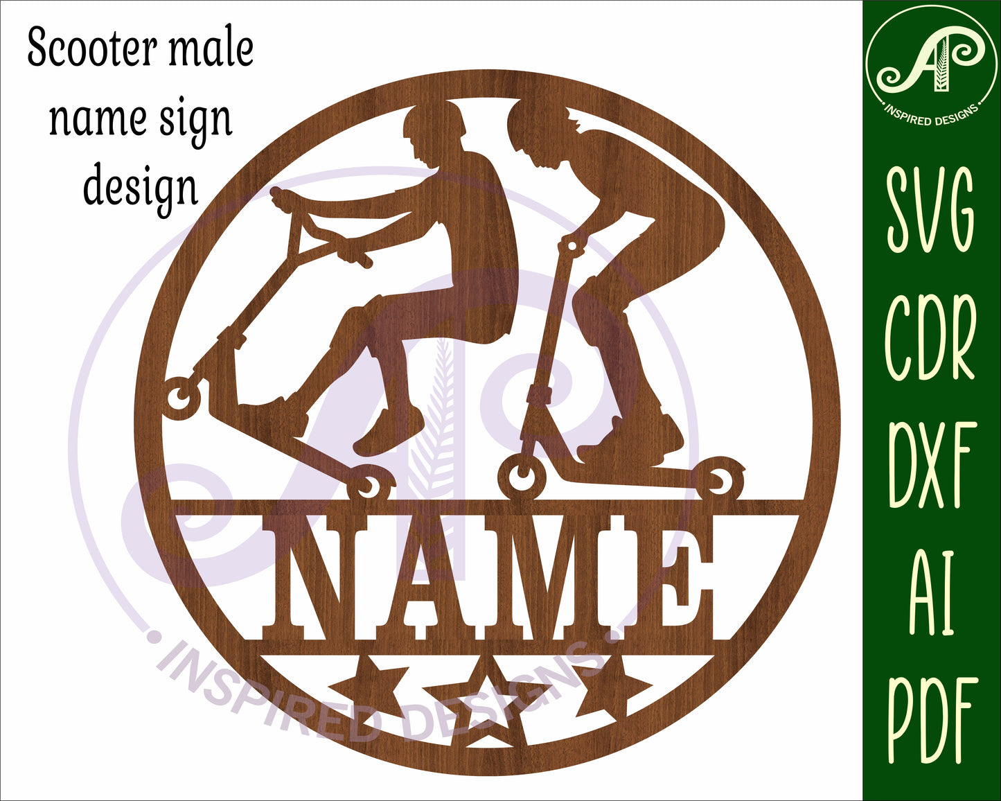 Scooter round  male name wall sign. SVG / DXF / AI / PDF / CDR