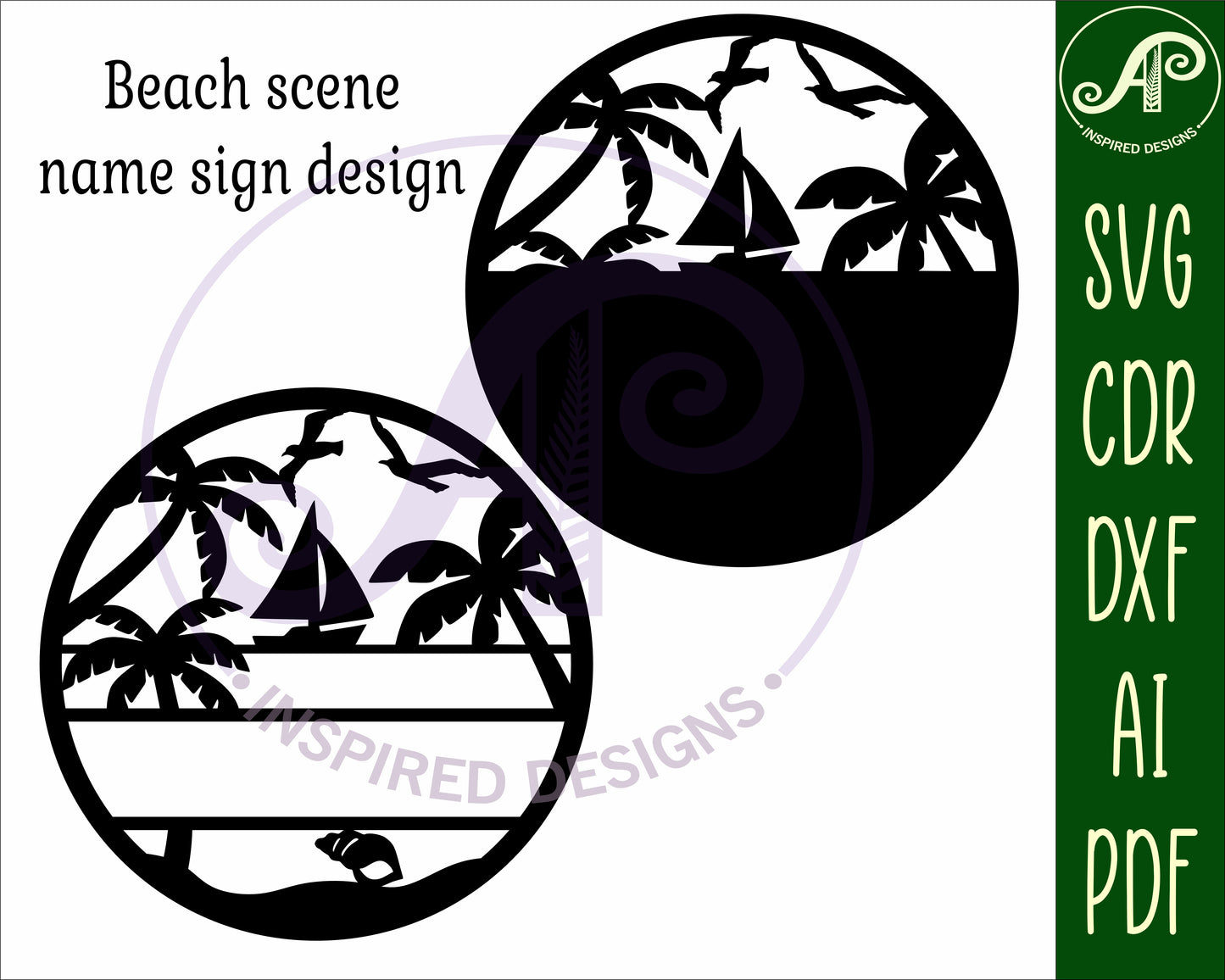 Beach scene name wall sign. SVG / DXF / AI / PDF / CDR