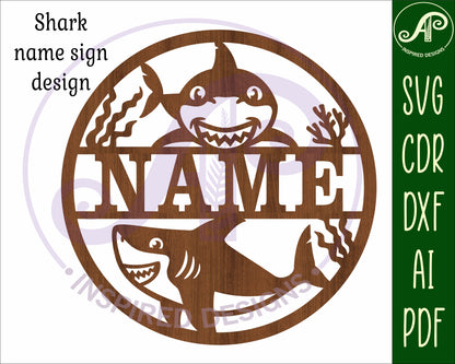 Cute Sharks name wall sign. SVG / DXF / AI / PDF / CDR